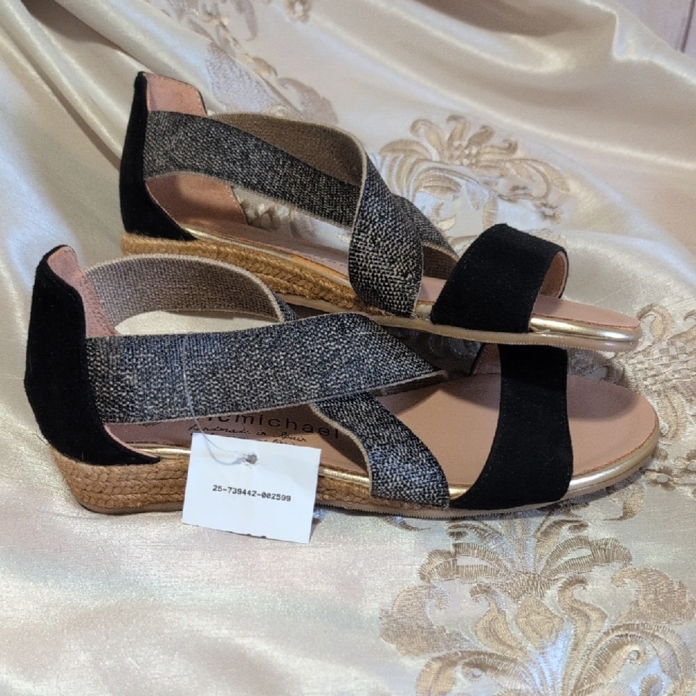 New Eric Michael Strappy Espadrilles Sandals Wedge Shoes Spain Size 36 or 6
